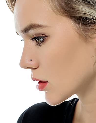 Tornito 20G 10Pcs Stainless Steel Nose Screw Studs Rings Cz Nose Ring Labret Nose Piercing Jewelry For Men Women Rose Gold Tone #TOP1
