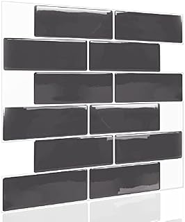 WALPLUS Off-White Premium Glossy 3D Metro 12 Sheets Tiles Sticker Wall Splashbacks Mosaics Tile Paint Self Adhesive Glass Peel and Stick Bathroom Kitchen Tile Stick On Tile Wall Backsplash