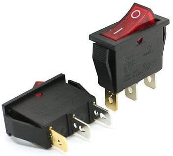 CD3 Rocker Switch SPST I/O 3 Pin AC 250V 16A 125V 20A | Red indicator rocker switch, SPST 3-pin, rated 250V/16A, 125V/20A. Compact 33x14x38mm. Includes 2 pieces.
