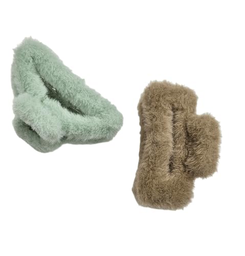 Image of Plush Fuzzy claw clip Set of 2, sage green and brown