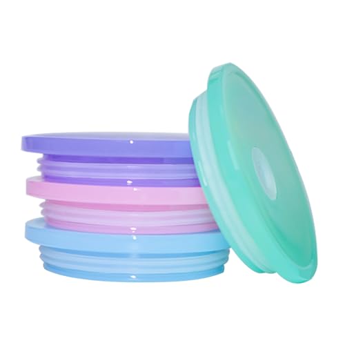 TERESRY 4 Pack Acrylic Lids for Glass Cups with Bamboo Lids and Straws, 2.75 inch/70 mm Acrylic Lids for 16 OZ Beer Can Cups with Wooden Lids, Replacement Canning Lids for 20 OZ Glass Cups