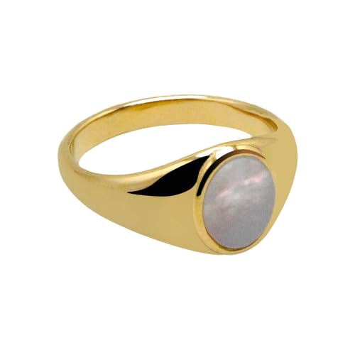 GOLDENCAT Anillo Serenity Talla 8, Anillo de Acero Dorado con Concha Marina, Baño Oro 18k