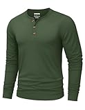 TACVASEN Mens Henley T Shirt Long Sleeve Casual Classic Grandad Collarless Tee Shirt Fashion Cotton Plain Button Shirts Green M