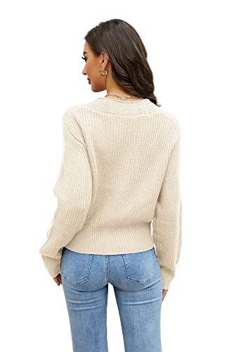 Febriajuce Women's Long Sleeve V-Neck Button Down Rib Knit Cropped Cardigan Sweater4