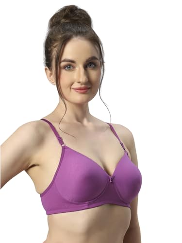 Image of Sonari 007 Wire Free Padded Bra | Medium Padding for Support, Medium Coverage, Soft Cotton Polyester Material, Adjustable Straps with Hook & Eye Closure, Wash Only Pink Purple