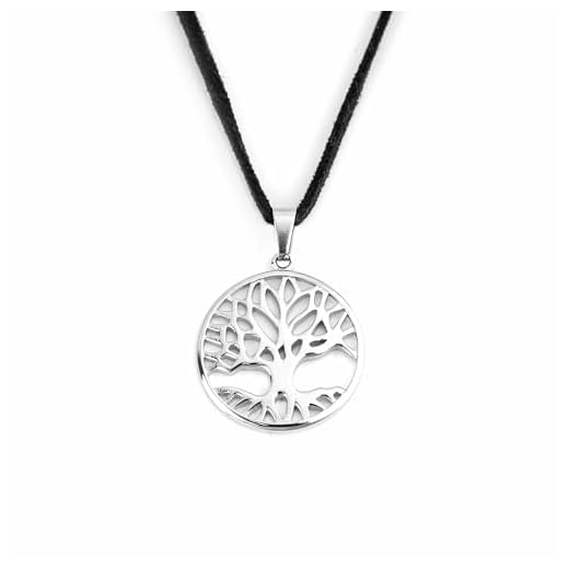 Baronyka Handmade Silver Tree of Life Necklace for Men, Silver-Plated, Tree of Life Pendant, 24" with 2" Extension, Black Leather Necklace, Lobster Clasp