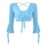 Womens V Neck 3/32 Manches à lacets Crop Top Danse du ventre Yoga Costume Dancewear