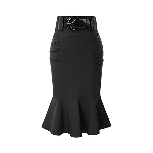 Belle Poque Womens Vintage Black Stretchy Midi Pencil Skirts Formal Bodycon Skirt Knee Length L