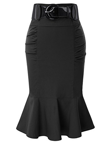 Belle Poque Women Skirt High Waist Slim Fit Pencil Skirt Pleated Skirts Black S BP627-1