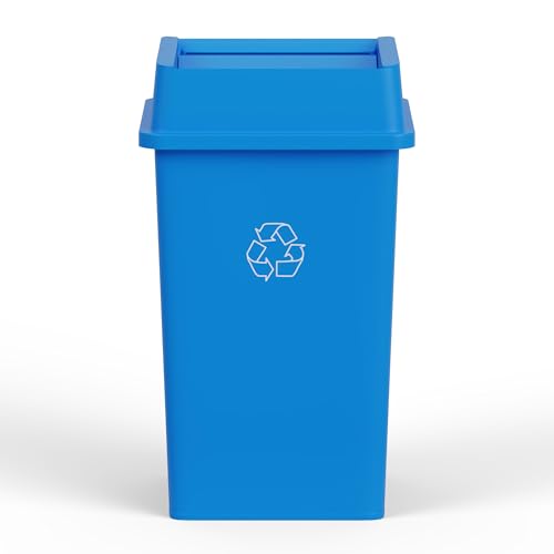 Image of 35 Gallon Blue Square Commercial Trash Garbage Can with Lid | Outdoor Office Restaurant School Kitchen