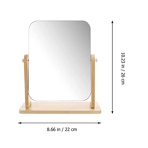 Image of Wooden Tabletop Makeup Mirror Vanity Table Stand Mirror Swivel Bamboo Mirror for Bedroom Bathroom Desk (Round, Framed) (1, Square)