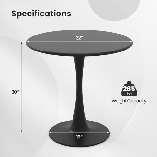 Giantex Black Round Dining Table, 32" Modern Tulip Kitchen Table w/ 0.9” Thickened Tabletop & Sturdy Metal Pedestal, Mid-Century Leisure Table for Small Places, Dining Room, Living Room, Cafe