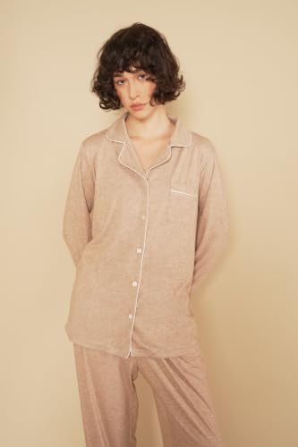 Image of Pajamas for Women Long Sleeve Pajama Set 2 Pieces Lounge Sets Sleepwear Pjs Ladies Sleepwear Button Down Nightwear
