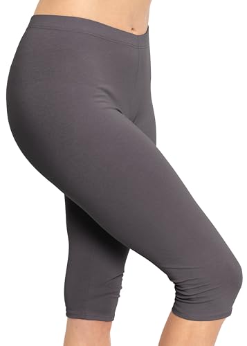 Image of STRETCH IS COMFORT Cotton Capri Leggings, Knee Length Pants, Plus Size | Soft pull-on comfort, lightweight summer feel, ankle option, casual layering, cotton leggings, black capris, under dresses