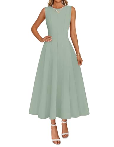 MEROKEETY Womens 2026 Maxi Cocktail Semi Formal Dresses Summer Elegant Classy A Line Sleeveless Midi Dress Sage Medium