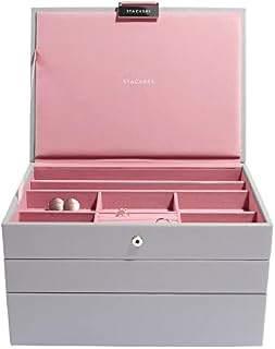 Stackers Dove Grey with Antique Rose Classic Medium Jewellery Box, Set of 3