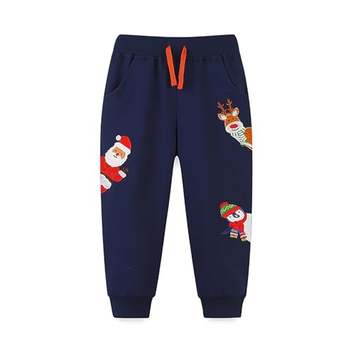 Mud Kingdom Little Boys Girls Christmas Sweatpants Elastic Waist Joggers Embroidered Pattern Sweat Pants with Pockets