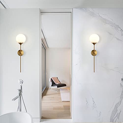 Image of KCO Mid-Century Modern Wall Mounted Sconces Set of 2 Brushed Gold Globe Vanity Light Fixture Long Arm Industrial Bathroom Lighting Fixtures Over Mirror (White)