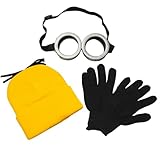 Happy Hippo Adult Costume Set, Yellow Beanie Hat, Black Gloves and Silver Goggles, Unisex
