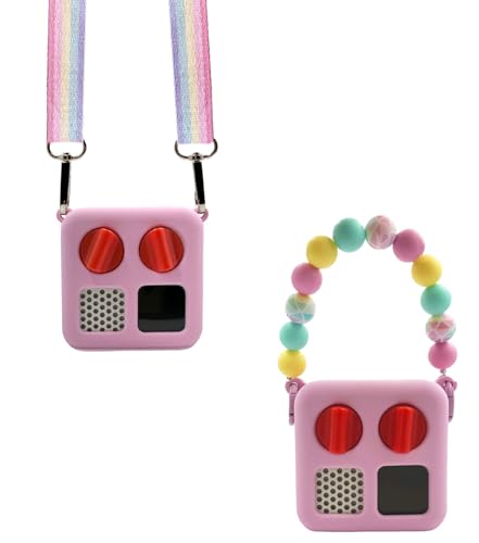 Silicone Case for Yoto Mini with Shoulder Strap and Silicone Bead Handle Easy to Grab for Kids with Cute Color Options Travel Adventure Jacket Silicone Cover Yoto Mini Accessories Pink