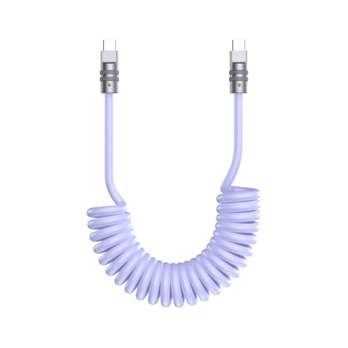 Coiled Type C Charger Cord Durable Silicone USB C to USB C Cable 3FT Purple image 5