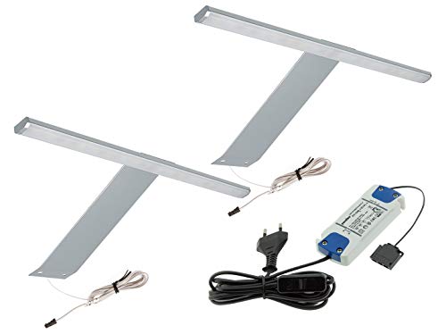 LED Kleiderschrankleuchte 2er 3er Set 31cm 4W in Aluminium IP23 Möbel Spiegel Badezimmer mit Netzteil (2x SET Aluminium - Warmweiß 3100K) Cover