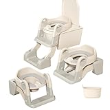 JoFist 3in1 子供用補助便座 ステップ付きトイレトレーナー 折りたたみ式 おまる ハンドル付き アラウーノ対応 尿しぶき防止 取外し可能で簡単組立 (グレー)