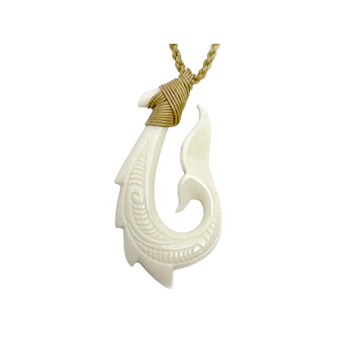 Hawaiian Makau Bone Fish Hook Whale Tail Pendant Necklace