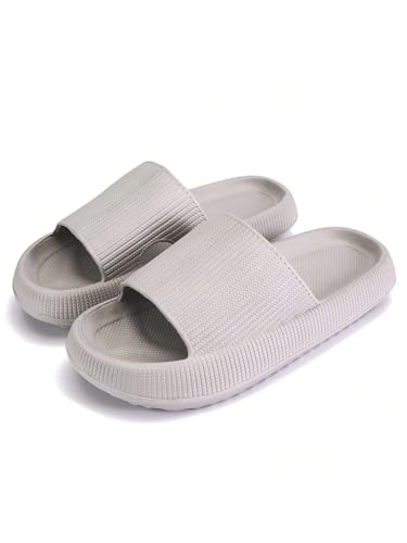 Pillow Slippers for Women and Men Non Slip Quick Drying Shower Slides Bathroom Sandals ，Ultra Cushion ，Thick Sole（Size：38-39，Grey） 02