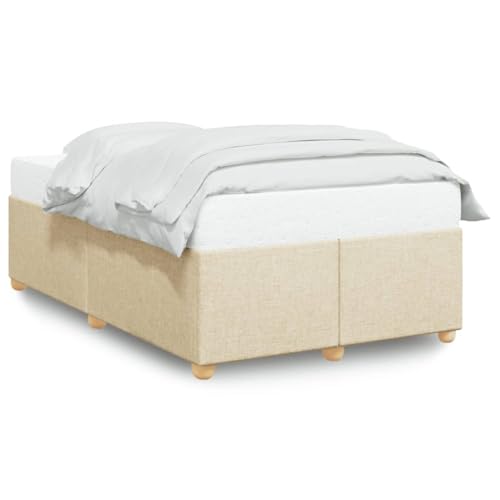 XHNIFBN Estructura de cama de color crema, 120 x 190 cm, de poliéster resistente con somier y patas de pino macizo, para una comodidad ergonómica para dormir en el dormitorio y en las habitaciones de