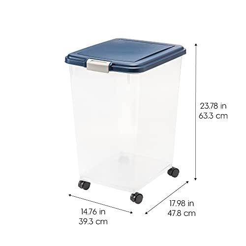 Iris Usa 50Lbs./69Qt. Weatherpro Airtight Pet Food Storage Container With Attachable Casters, For Dog Cat Bird And Other Pet Food Storage Bin, Keep Fresh, Translucent Body, Easy Mobility, Navy #TOP1