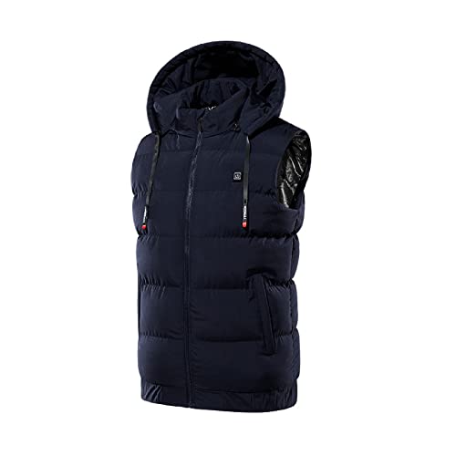 puseky Beheizte Weste mit Kapuze für Herren Winter Warme Weste USB Aufladen Beheizte Weste mit Stehkragen 3 Temperatureinstellungen, dunkelblau, XXXL Cover