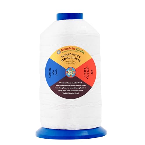 Mandala Crafts Size 277 840D T270 White Bonded Nylon Thread, 800 YDs