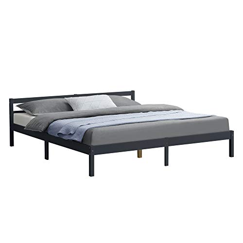 [en.casa] Cama de Pino Nakkila 160 x 200 cm Cama Doble Cama de Matrimonio con Somier Capacidad de Carga 200 kg Gris Oscuro Lacado Mate