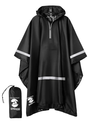 Image of SaphiRose Hooded Rain Poncho Waterproof Raincoat Jacket for Men Women Adults
