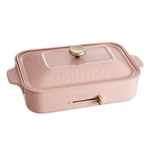 BRUNO ブルーノ コンパクトホットプレート 本体 プレート2種 (たこ焼き 平面) ペール ピンク Pink 桃 おしゃれ かわいい これ1台 一台 蓋 ふた付き 1200w 温度調節 洗いやすい 1人 2人 3人用 小型 ひとり暮らし にも A4 サイズ BOE021-PPK" 