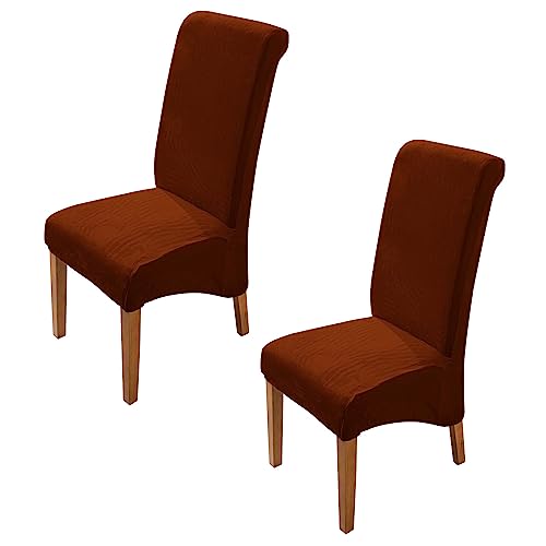 Image of HOKIPO Velvet Chair Covers for Long Back Dining Chair, Set of 2, Rustic Brown (AR-4760-RBR*2)