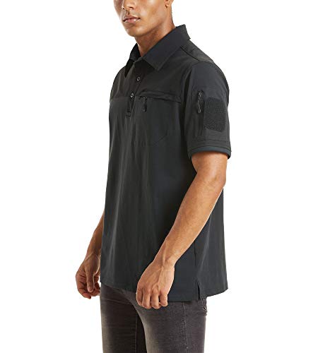 Camisa polo masculina de manga curta com bolsos e zíper CRYSULLY, Dark Gray, XX-Large