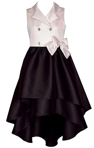 Bonnie Jean Girls 7-16 White Black Tuxedo Style High Low Formal Dress