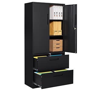 Afaif Metal File Cabinets, Lateral Filing Cabinet With 2 Drawers,70" H File Cabinet For Home Office, Office Storage Cabinet With Adjustable Storage Shelves For Letter/Legal/A4 Size Files,Black #TOP6