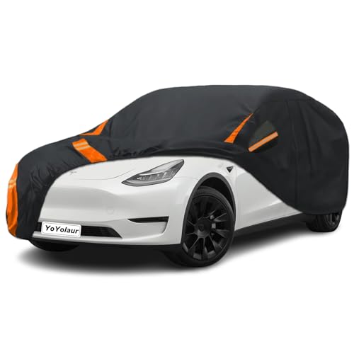YoYolaur 10-Layer Compatible with Tesla Model Y Car Cover Waterproof All Weather for Automobiles Outdoor Full Cover Soft Cotton Lining with Door Zipper Fit for Model Y 2020-2025