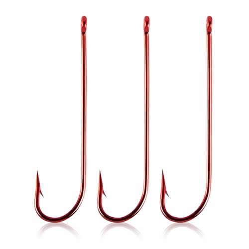 Dr.Fish 100 Pack Aberdeen Hooks Red Freshwater Fishing Hooks Extra Long Shank Light Wire Offset Bass Crappie Bream Panfish Bluegill #6