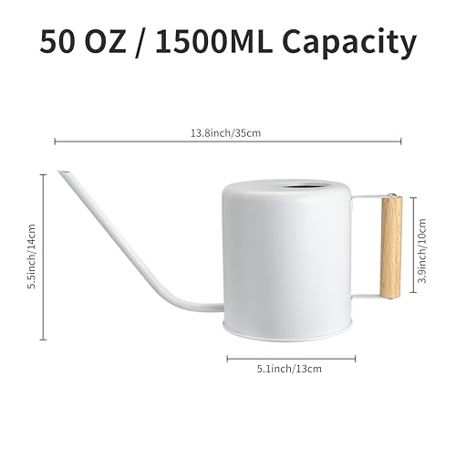 1.5 Liter Watering Can for Indoor Plants, House Plants, Flower Watering, Outdoor Plants - Small Metal Watering Can with Long Spout (White)