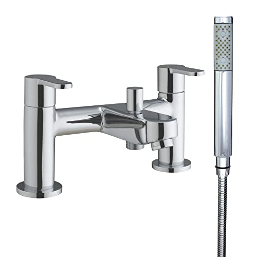 Kalm Chrome Bath Shower Mixer Tap | Dual Lever Handles | Includes Shower Handset & Hose | Deck Mounted | Bathroom Tap
