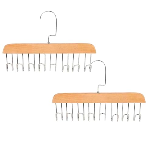 Wooden Hangers, 2 PCS Multifunctional High Load-Bearing Rust Resistant Space Saving Belt Hanger with 8 Hooks,360 ° Rotating Top Hook Wear-Resistant Without Nails Tie Rack for Ties Scarves Belts，Beige - image 1