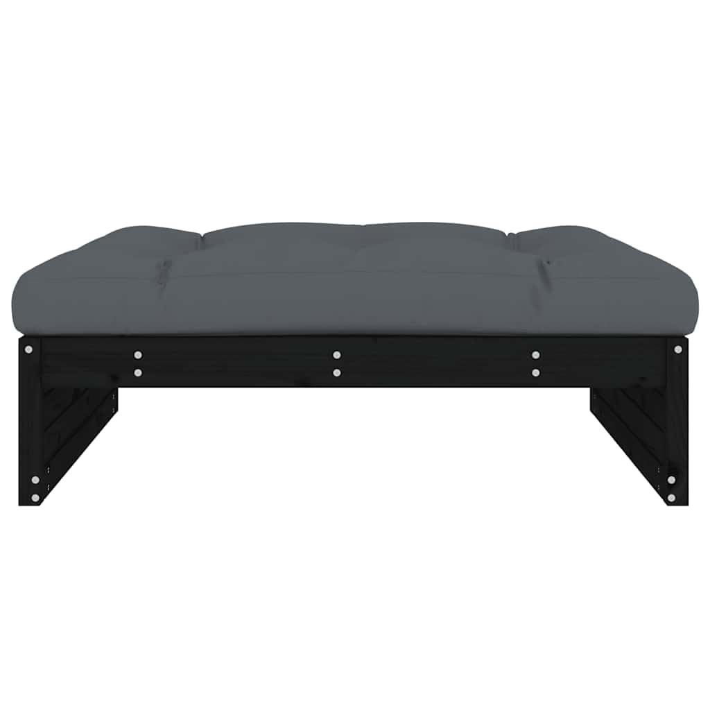 Taboret ogrodowy czarny, 120 x 84 x 30 cm, lite drewno sosnowe, do użytku na zewnątrz, z poduszkami w kolorze antracytowym, na taras, balkon, zestaw mebli modułowych