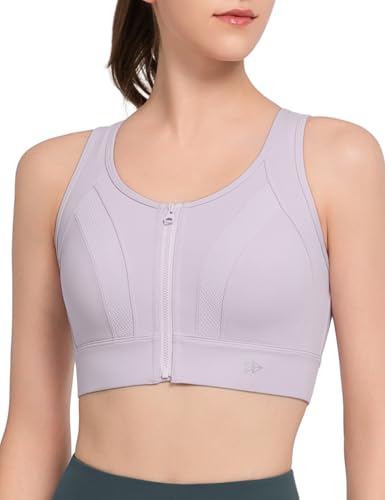 イベット スポーツブラ 揺れない レディース 前開き ハイサポート メッシュ 吸湿速乾 ノンワイヤー 一体型カップ 大きいサイズ ランニング ジム スポブラ S パープル