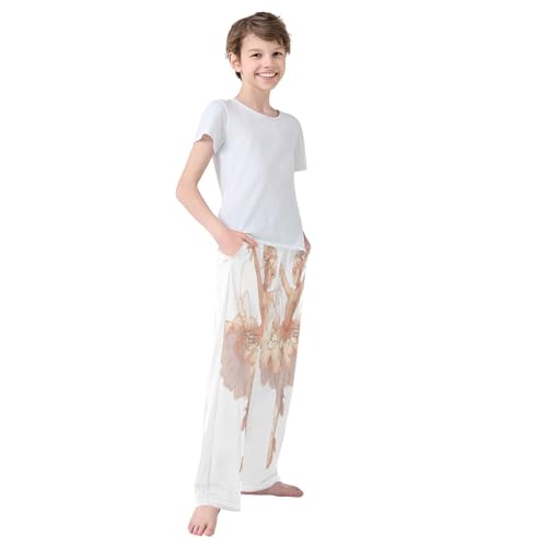 Boys' Pants Pink Ballet Dancer Long Bottoms Jogger Pants Elastic Waist Trousers with Pockets S-XL4