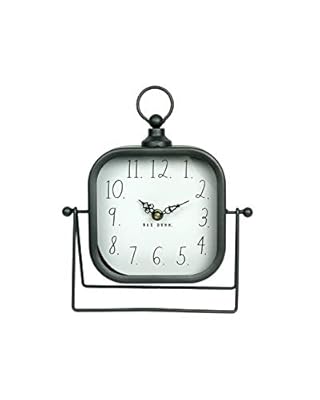 Rae Dunn Desk Clock - Battery Operated Modern Metal Rustic Design with Top Loop for Bedroom, Office, Kitchen - Small Classic Analog Display - Chic Home Décor for Desktop Table, Countertop