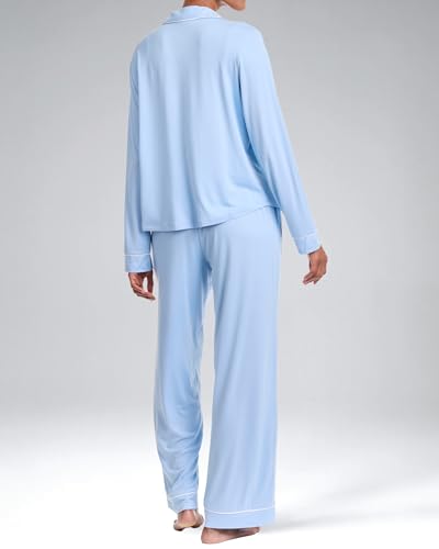 Image of U.S. POLO ASSN. Womens Lightweight Notch Collar Pajama Set | Classic Button Down Pajamas for Women with Long Sleeve Top and Pajama Pants